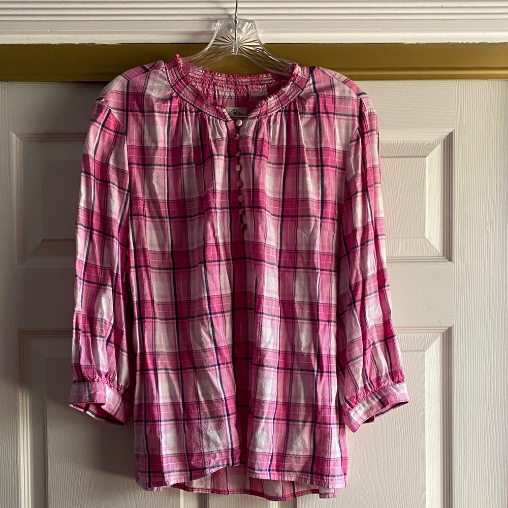 St. John’s Bay PXL Pink Plaid Button-Up Blouse